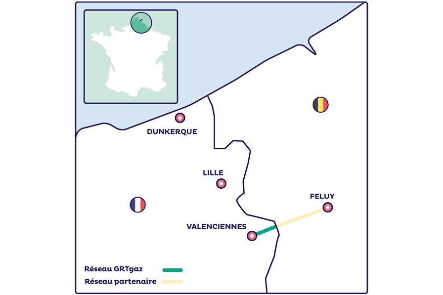 Carte WHHYN - Wallonie Hainaut Hydrogen network et son extension vers le marché franco-belge