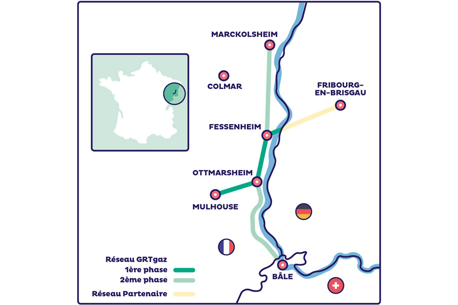 Carte RHYn - le premier réseau H2 dans la région du Rhin Supérieur