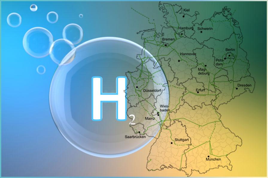 Logo H2 (gettyimages) ; carte projet Kernnetz 2032